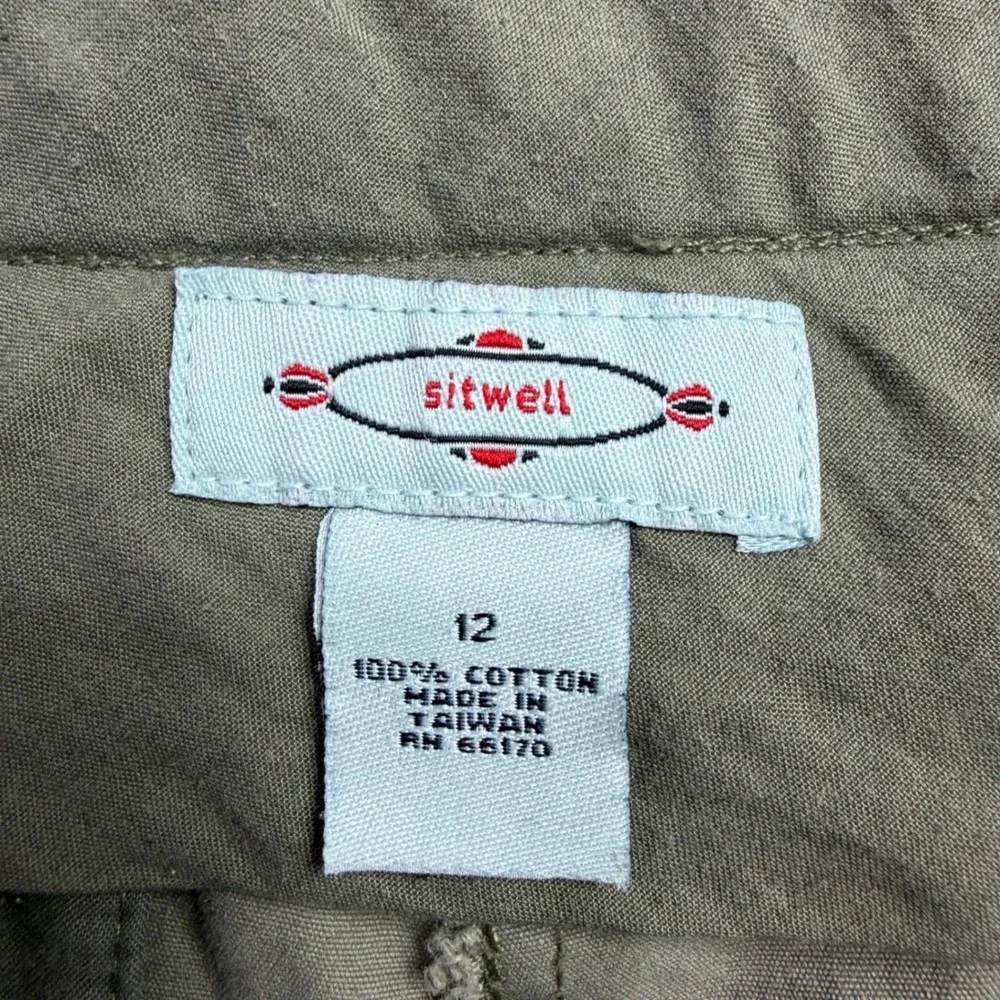 Sitwell Olive Green Low Rise Wide Leg Cotton Trousers Button Waist Size 12